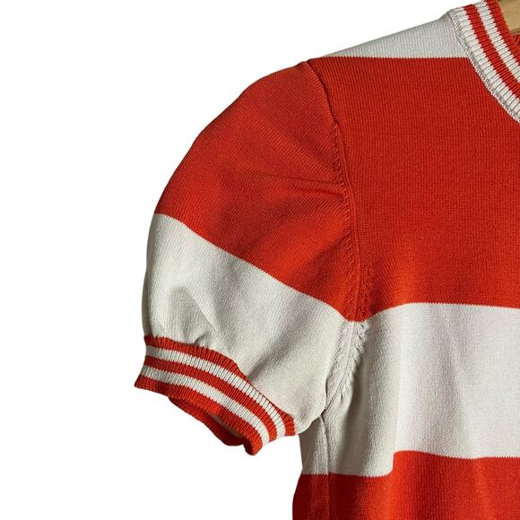 Romeo + Juliet Orange White Striped Pleated Skirt Puff Sleeve Top Co-Ord Set S - Picture 5 of 14